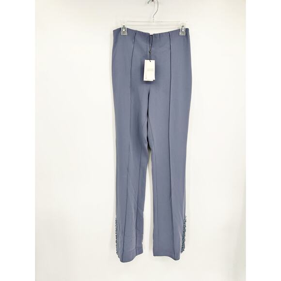 Cinq a Sept Embellished Straight Leg High Waisted Seamed Pants in Slate 8 NWT - Picture 2 of 4